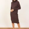 VESTITO A COLLO ALTO CON TRECCIA LATERALE - Dark Brown, TU