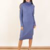 VESTITO A COLLO ALTO CON TRECCIA LATERALE - Dusty Blue, TU