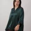 CAMICIA CON COLLO ALLA COREANA IN VISCOSA - Bottle Green, 2