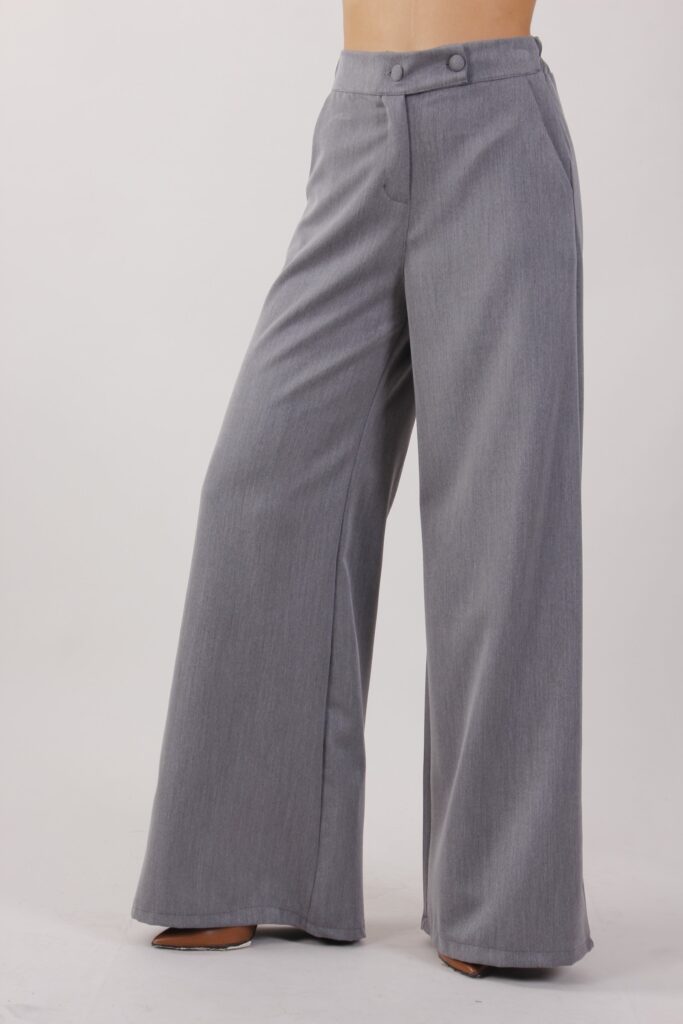 PANTALONE PALAZZO CON DOPPIA ABBOTTONATURA - Grigio, S 