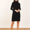 VESTITO IN MAGLIA A COLLO ALTO CON MINI TRECCE - Black, TU