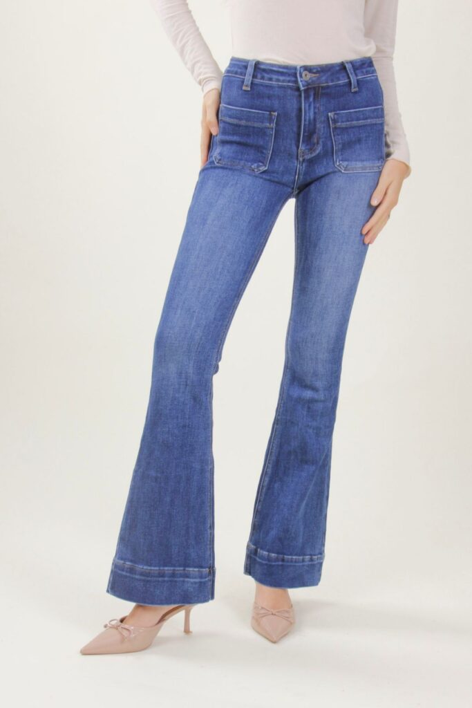 JEANS A ZAMPA CON TASCHE FRONTALI - Blu-jeans, XS 