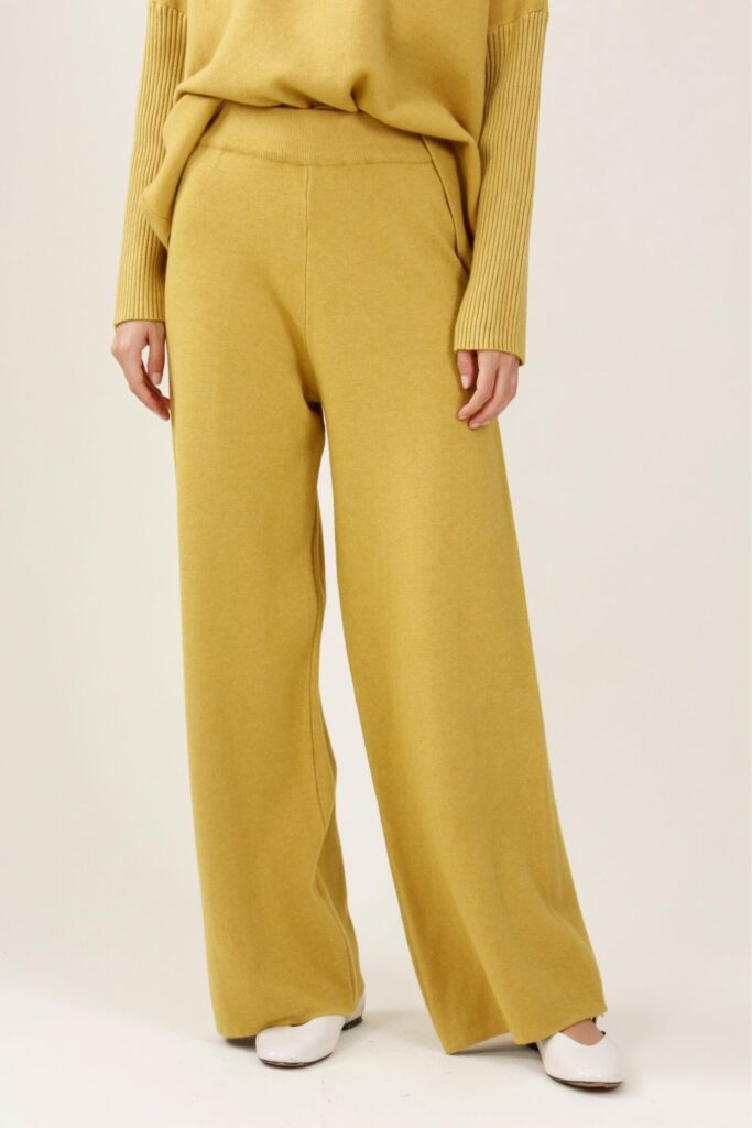 PANTALONE PALAZZO IN MAGLIA - Giallo ocra, TU 