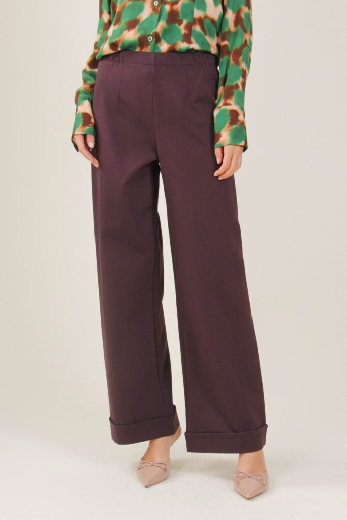 PANTALONI PUNTO MILANO CON RISVOLTI SUL FONDO - Dark Brown, S 