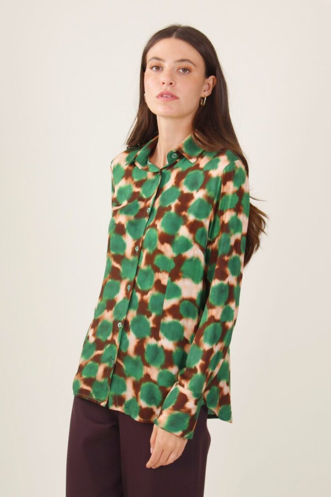 CAMICIA IN VISCOSA FANTASIA A MACCHIE - Green Pattern, S 