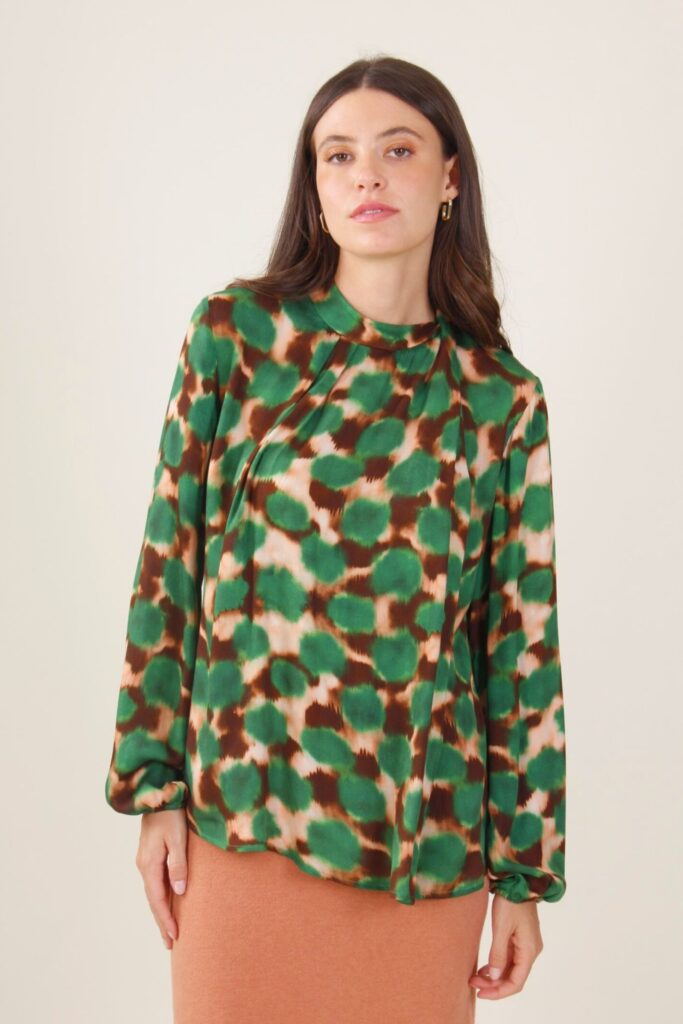 BLUSA IN VISCOSA FANTASIA A MACCHIE - Green Pattern, S 