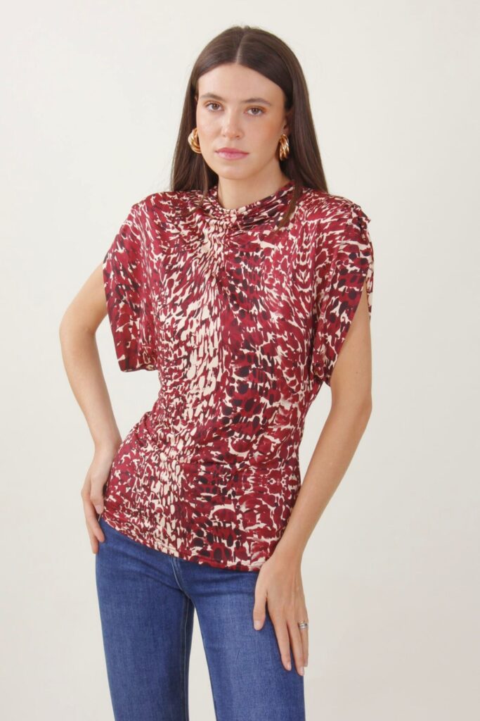 TOP PARICOLLO ADERENTE FANTASIA - Bordeaux, S 