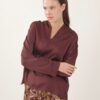 BLUSA SCOLLO A V CON DRAPPEGGI - Bordeaux, TU