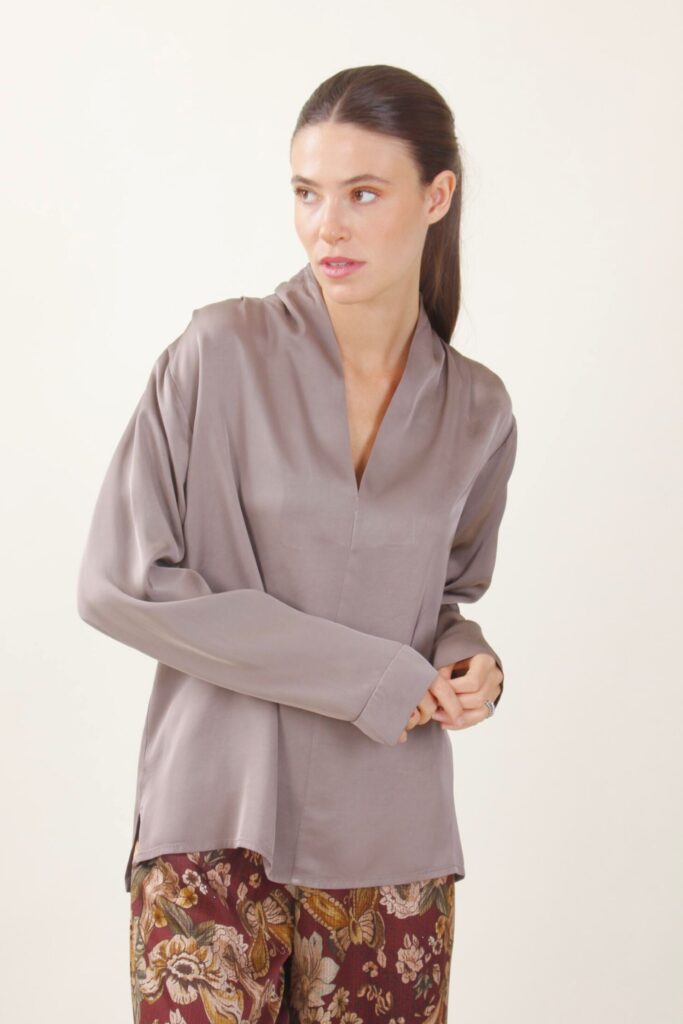 BLUSA SCOLLO A V CON DRAPPEGGI - Mud, TU 