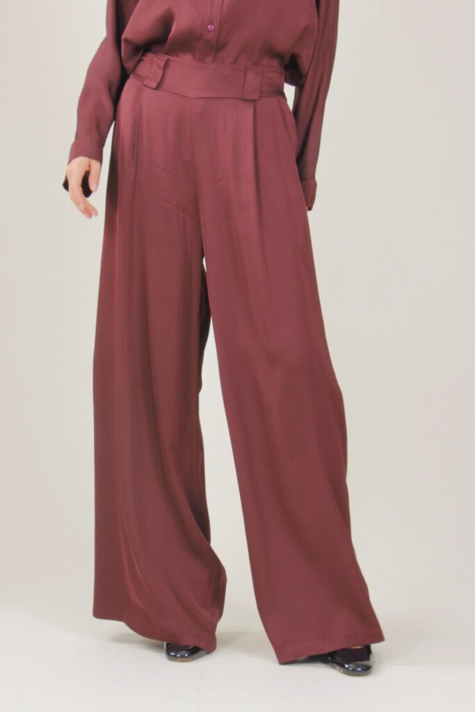 PANTALONI A PALAZZO SATIN - Bordeaux, S 