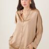 CAMICIA SATIN CON COLLETTO ALLA COREANA - Cammello, TU