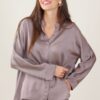 CAMICIA SATIN CON COLLETTO ALLA COREANA - Mud, TU