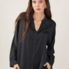 CAMICIA SATIN CON COLLETTO ALLA COREANA - Black, TU