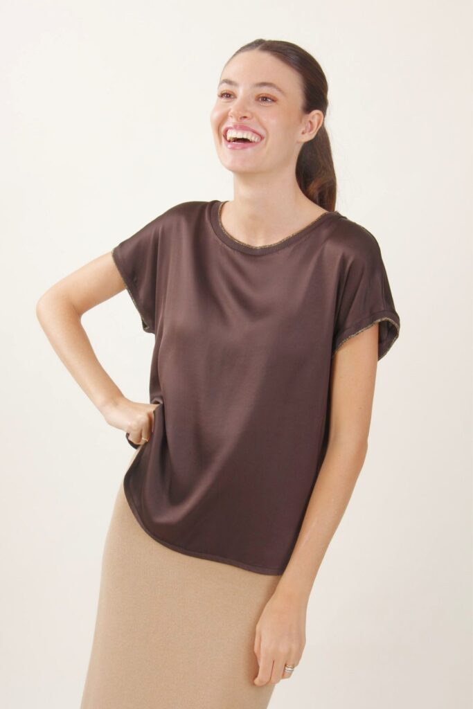 BLUSA EFFETTO RASO CON FINITURE IN LUREX - Moro, TU 