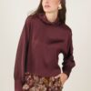 BLUSA CORTA SATIN CON COLLO ALTO - Bordeaux, TU