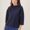 MAGLIA A COLLO ALTO CON MANICA A 3/4 - Navy, TU