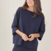 MAGLIA SCOLLO ROTONDO CON MANICA A 3/4 - Navy, TU