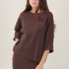 MAGLIA SCOLLO ROTONDO CON MANICA A 3/4 - Dark Brown, TU