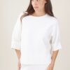 MAGLIA SCOLLO ROTONDO CON MANICA A 3/4 - Cream, TU