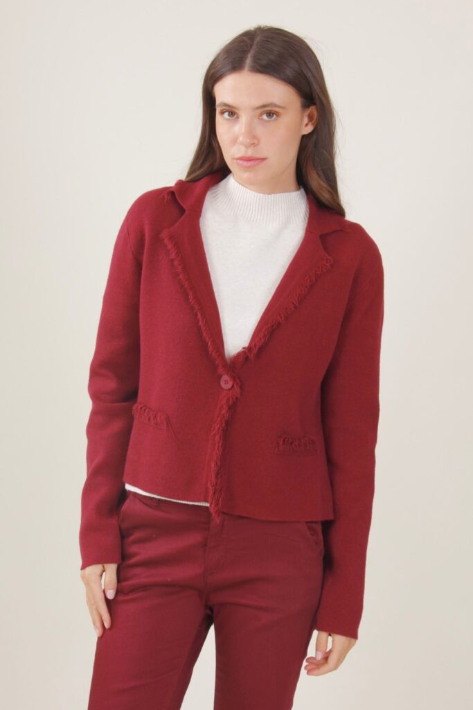 BLAZER IN MAGLIA CON FRANGE - Bordeaux, TU 