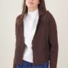 BLAZER IN MAGLIA CON FRANGE - Dark Brown, TU