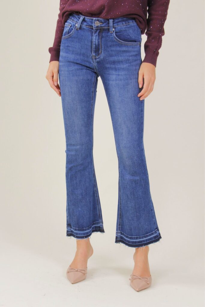 JEANS A ZAMPA CON ORLO SFRANGIATO - Denim, XS 