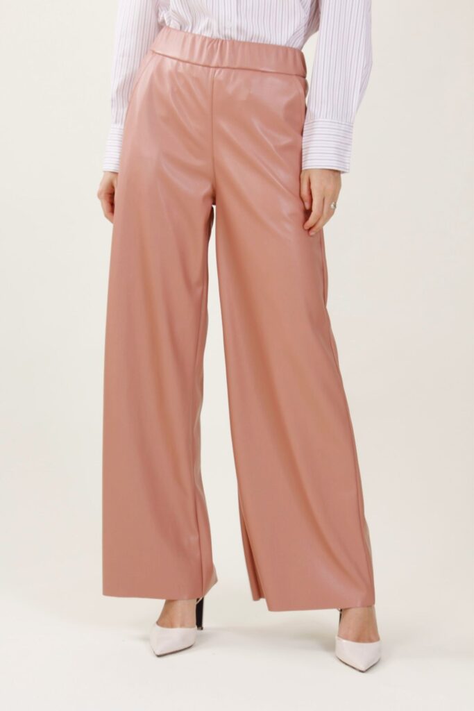 PANTALONI PALAZZO IN ECOPELLE - Powder Pink, TU 