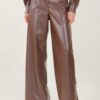 PANTALONI PALAZZO IN ECOPELLE - Dark Brown, TU