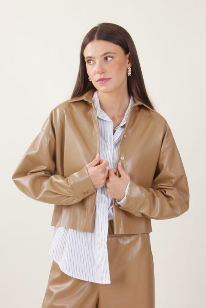 FAUX LEATHER CROPPED SHIRT-JACKET 