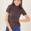 MAGLIA A MANICHE CORTE A COLLO ALTO - Dark Brown, TU