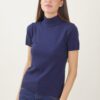 MAGLIA A MANICHE CORTE A COLLO ALTO - Navy, TU