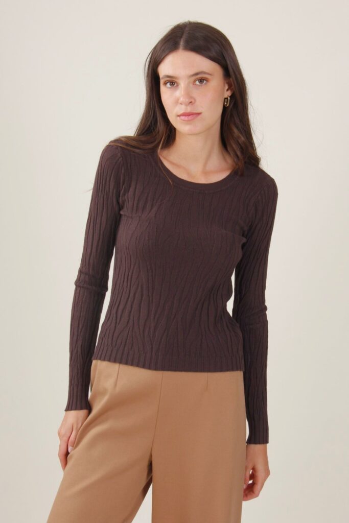 MAGLIA A MANICHE LUNGHE TRAMA ZEBRATA - Dark Brown, TU 