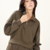 FELPA CON ZIP A METÀ LUNGHEZZA - Military Olive, TU