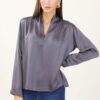 BLUSA SCOLLO A V CON DRAPPEGGI - Piombo, TU