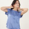 BLUSA EFFETTO RASO CON FINITURE IN LUREX - Blue Light, TU