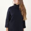 MAGLIA A COLLO ALTO CON TASCHE FRONTALI E MANICHE A 3/4 - Navy, TU