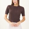 MAGLIA A MANICHE CORTE A TRECCE - Dark Brown, TU