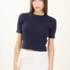 MAGLIA A MANICHE CORTE A TRECCE - Navy, TU