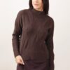 MAGLIA CON TRECCE A COLLO ALTO - Dark Brown, TU