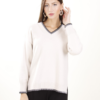 MAGLIA SCOLLO A V CON BORDI A CONTRASTO - Beige, TU