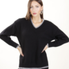 MAGLIA SCOLLO A V CON BORDI A CONTRASTO - Black, TU