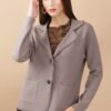 BLAZER IN MAGLIA CON FRANGE - Cappuccino, TU