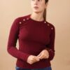 MAGLIA CON BOTTONCINI DECORATIVI - Bordeaux, TU