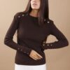 MAGLIA CON BOTTONCINI DECORATIVI - Dark Brown, TU