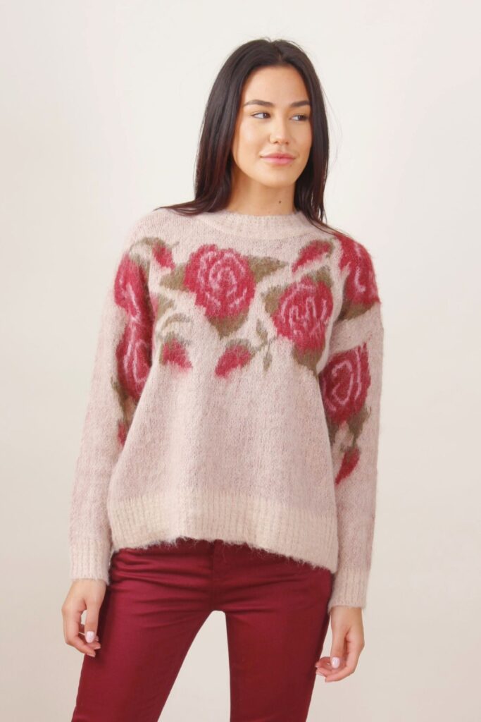 PATTERNED ROSES MOHAIR BLEND SWEATER 