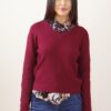 MAGLIA SCOLLO A V IN MISTO LANA - Bordeaux, TU