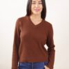 MAGLIA SCOLLO A V IN MISTO LANA - Dark Brown, TU