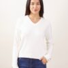 MAGLIA SCOLLO A V IN MISTO LANA - Cream, TU