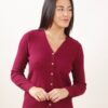 CARDIGAN SCOLLO A V CON BOTTONCINI DORATI - Bordeaux, TU