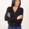 CARDIGAN SCOLLO A V CON BOTTONCINI DORATI - Black, TU